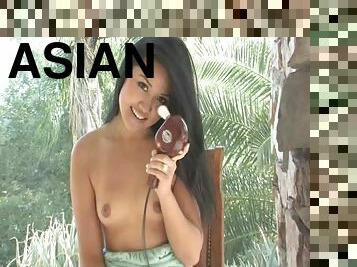 asiatique, masturbation, chatte-pussy, babes, jouet, naturel, solo, rasé, érotique