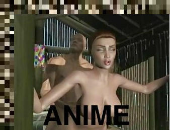 3D anime hot poked from behind in the sea house