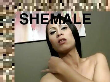 Superb-looking shemale shows her dick and gives a nice blowjob