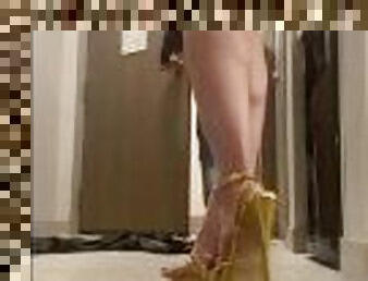 stripper answers door for delivery guy naked wearing gold heels only