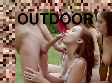 1 Lucky Guy in Fun with 5 Babes - outdoor