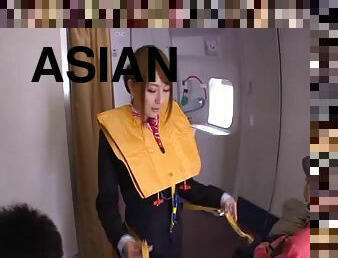 Sexy Asian stewardess fucking guys on planes and in hotel rooms