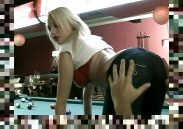 He beats her at pool then fucks her on the pool table