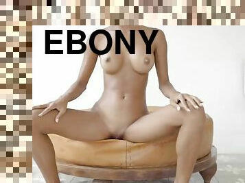 Beautiful ebony riding dildo cum two times