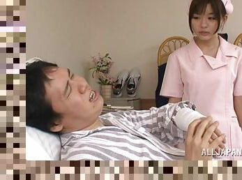 Sexy Japanese nurse is giving her hairy twat