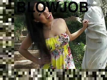 Gia Lee gives blowjob and gets banged in many positions in the garden