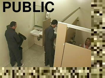 Goddess Jessie Stevens, Jay Lassiter And Bob Go Hardcore In A Public Toilet