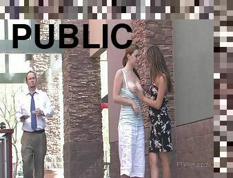 Incredible Danielle And Her Sexy GF Touch Each Other In Public