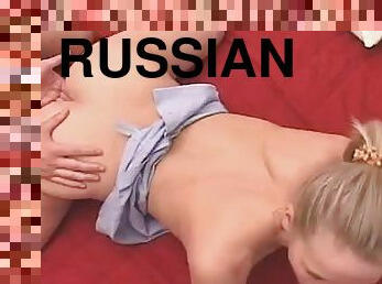 Horny Russian girl blows huge dick and fucks on a sofa