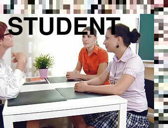 Two Female Students Have A Lesbian Moment With An Older Teacher