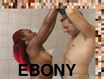 Sexy ebony bitch sucks & rides hard cock