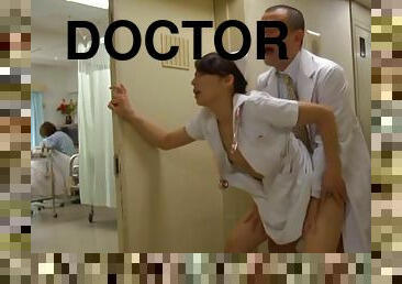 Horny nurse's fucked by a doctor in a hospital hallway