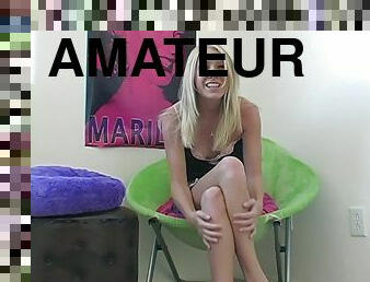 Solo clip of cute blonde Allie masturbating her pussy in many places