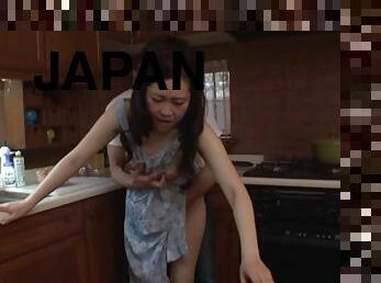 Japanese MILF banged on the kitchen counter