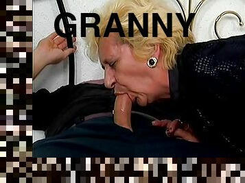 Blonde granny Beatrice enjoys sucking and riding a hard prick