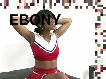 Ebony babe in cheerleader uniform gets gangbanged