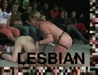 Nasty chicks wrestle in a ring and have wild lesbian orgy