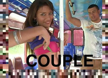 Liz Paola enjoys licking and riding a cock in a bus