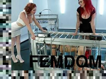 Two redhead mistresses punish and humiliate a girl