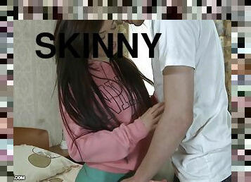 Skinny teen is riding a hard cock of her skinny dude