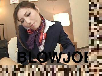 That smoking hot stewardess wants to give you a blowjob