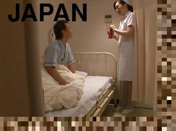 Japanese nurse plays with some dude's cock before jumping on it