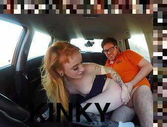 Redhead minx in ripped pantyhose gets fucked in the car