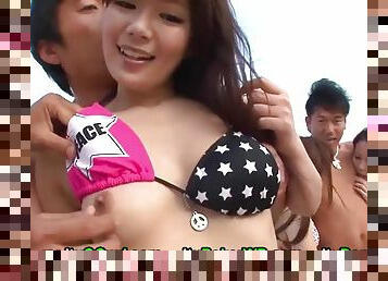 Nasty asian teen sluts outdoor group fun