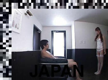 Sexy Japanese  in stockings is about to drool with his cum