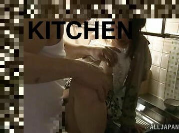Sexy Mina Kanamori gets nailed in a kitchen by older guy