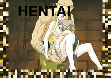 Cute hentai Elf double penetration in the dungeon