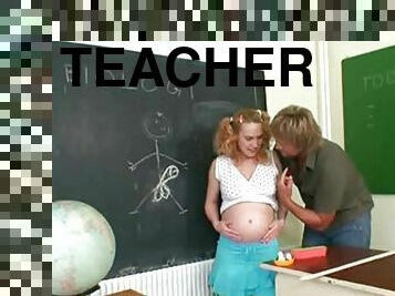 Pregnant teacher gets fucked by her student in a classroom