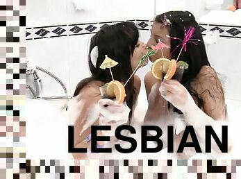 bañando, borracha, babes, lesbiana, morena