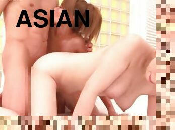 Awesome asian dolls fucking hard cock in threesome