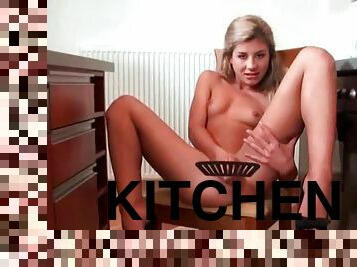 Turned on blonde pleasing cunt in the kitchen