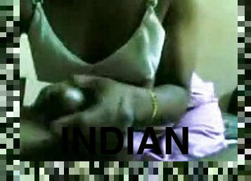 Indian babe gives an amazing BJ and HJ