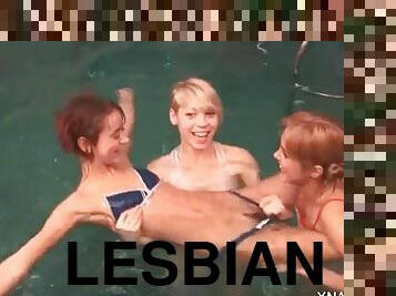 Pool lesbian fun with naked playful Natasha