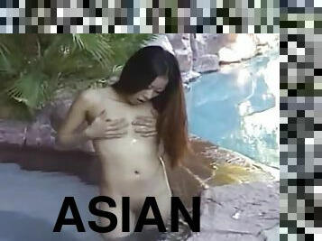 My Asian wife suck me near the pool