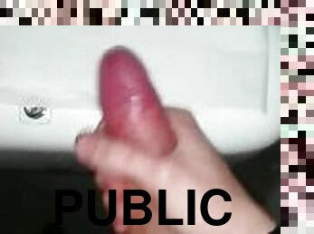 Cumming in public bathroom at work