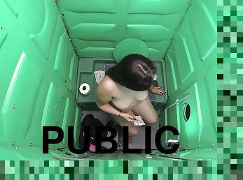 Chubby girl suck athletes dick in public after practice in a porta potty gloryhole