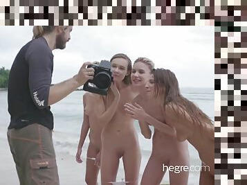 4 Nude Beach Nymphs On The Beach
