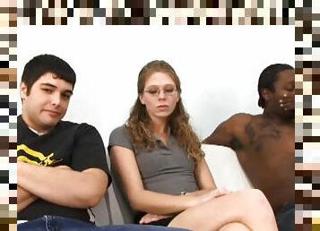 Guy watches as his girlfriend is being penetrated by a black stud