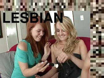 Redhead and a blonde using the toys in their big lesbian adventure