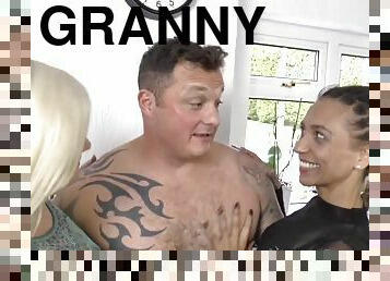 Stockinged Granny Shagged In 3Some