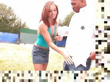 Reality seen of babe in miniskirt blasted in interracial porn