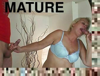 2 Dudes Shave Old Blonde Mature Woman