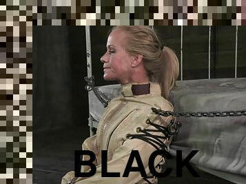 Wet blonde in a straitjacket fucked by a huge black cock