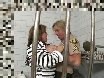 Chubby slut with massive tatas gets nailed hard in prison