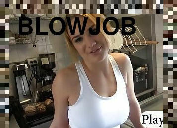 Blonde cutie convinced to fuck for money