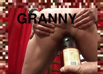 Granny decides to furiously masturbate and to give the guy a blowjob